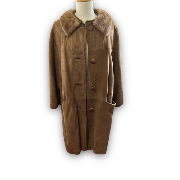 VINTAGE SUEDE AND FUR COAT BROWN - Picture 5 of 12